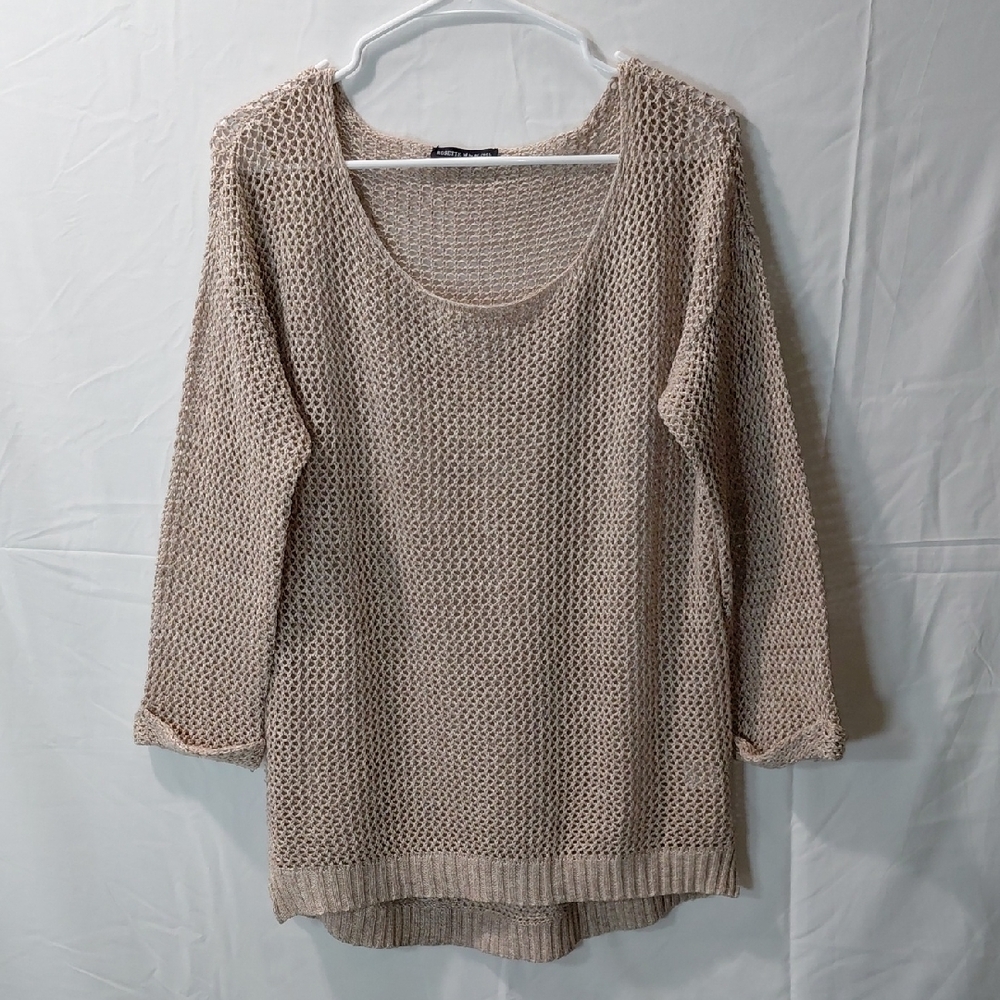 BE COOL Open-Weave Scoop Neck Sweater in Taupe